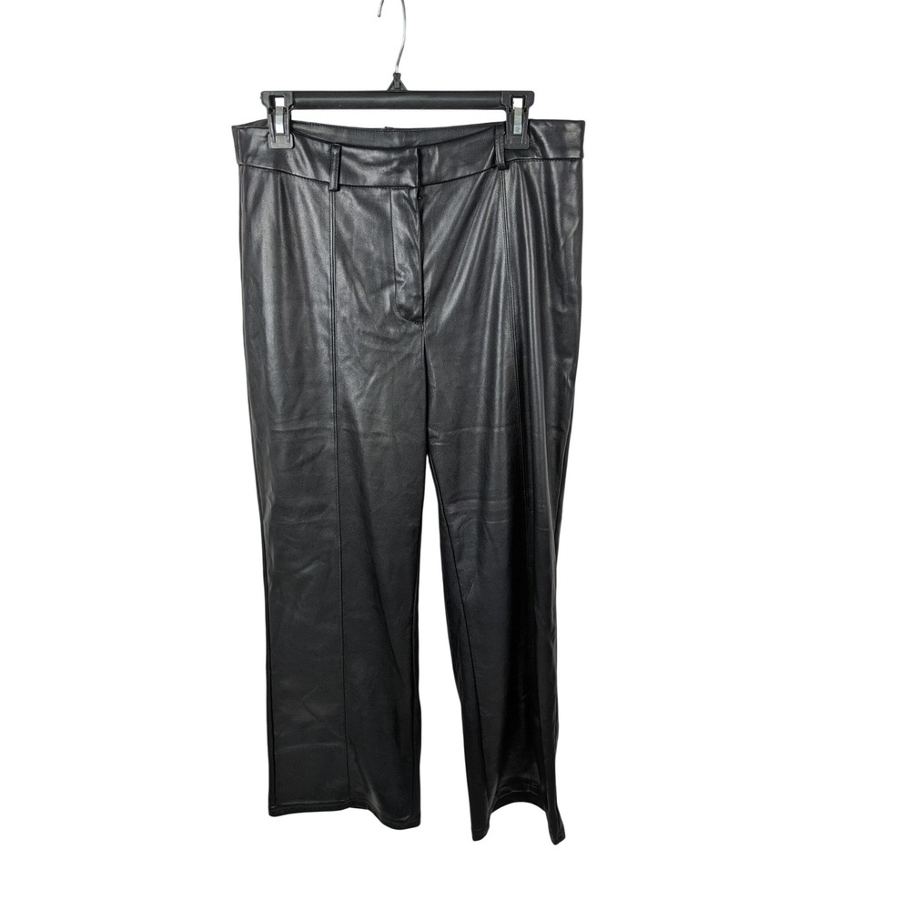 Avec Les Filles Black Faux Leather Wide Leg Pants High Rise Front Seam Size L